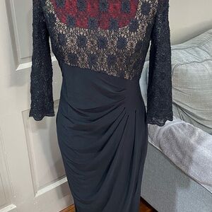 Alex Evenings Black and Red Lace Long Sleeve Dress